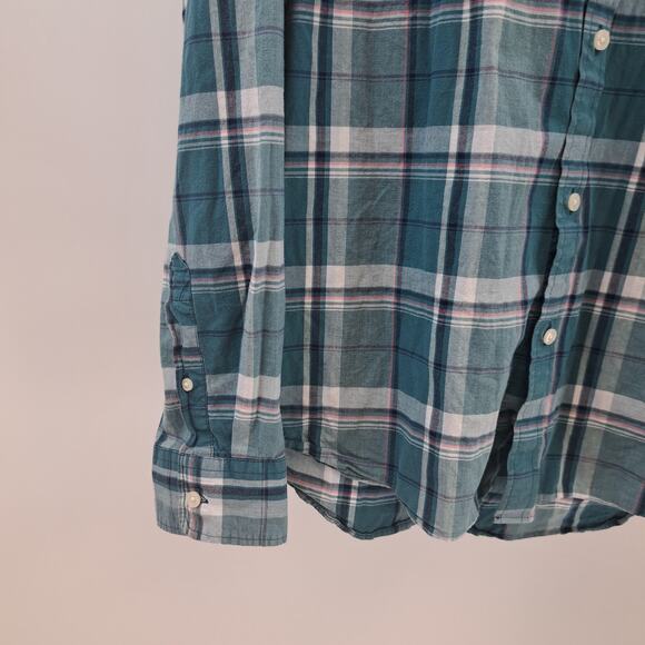 Old Navy‎ Mens Everyday Shirt XL Plaid Slim Fit Built-In Flex Long Sleeve Green - Picture 4 of 6